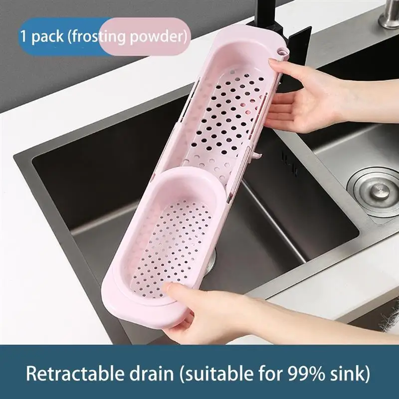 Retractable Drain Basket Sink Rack Telescopic Drain Rack Filter Leftovers Drain Basket Dishwashing Cloth Storage Kitchen Tools