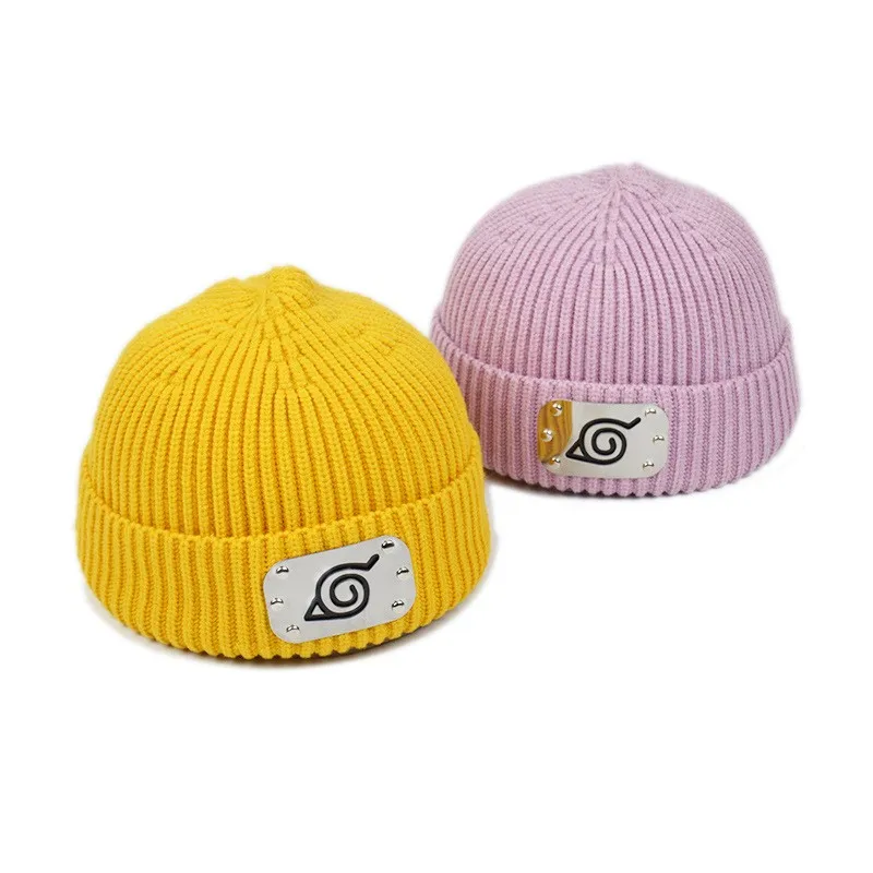 Anime Casual Beanies for Men Women Knitted Winter Hat Solid Color Hip-hop Konoha Hat Unisex Cap