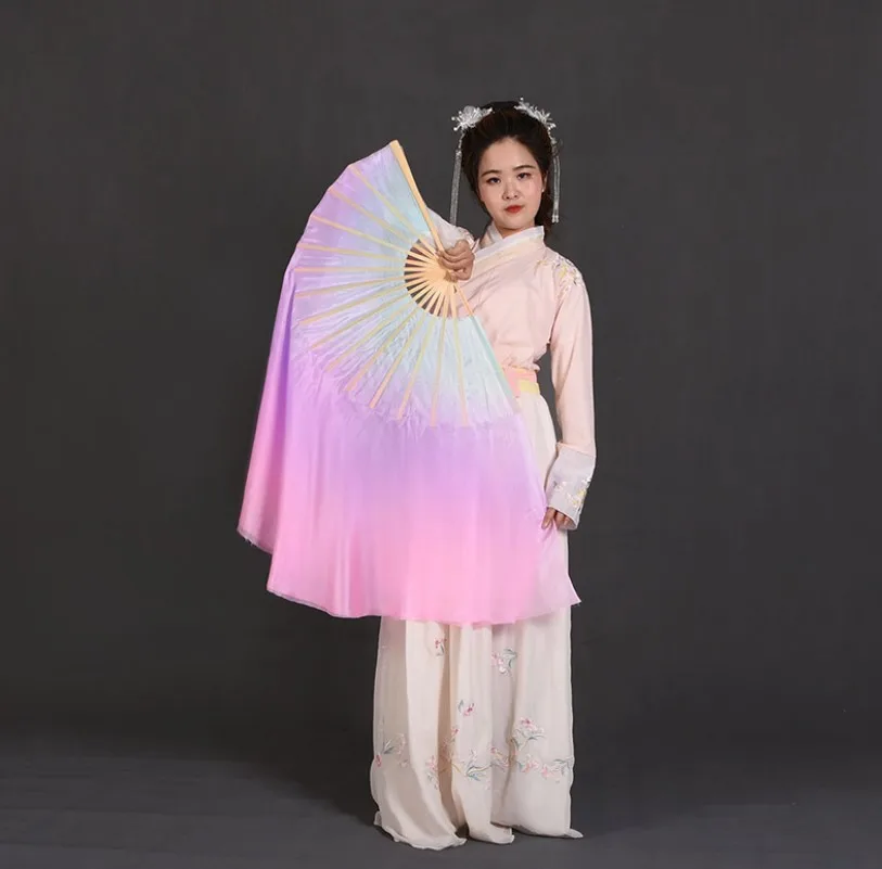 Silk Veil Pairs(1R+1L) Real Yangko Dance Fan Half Circle Two Layers 34\