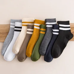 10 Pieces=5 Pairs/Lot Knitted Striped Cotton Mens Socks Hit Color School Trendy Japan Korea Harajuku Socks Man Male Calcetines