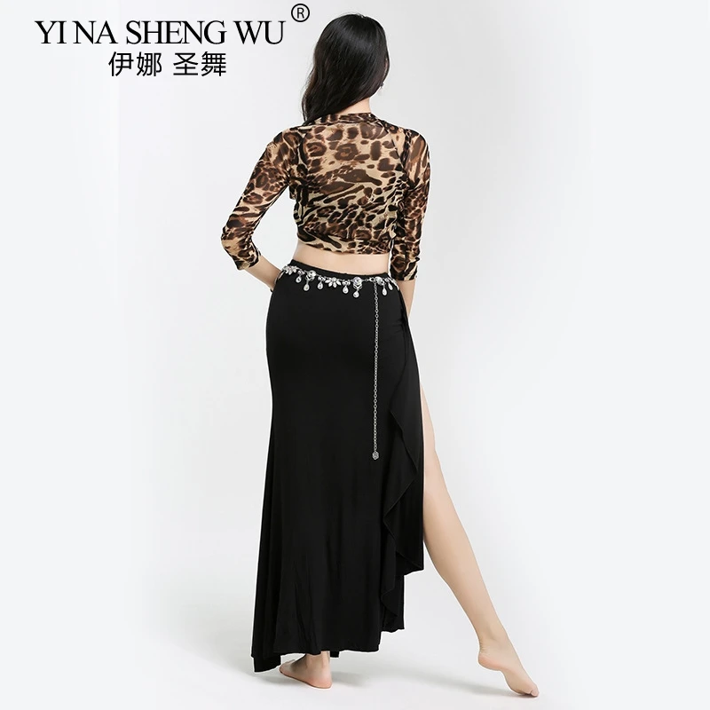 Women Oriental Practice Wear Professional Oriental Dance Belly Dance Costume Leopard Top Split Long Skirt Suit Outfit Clothes