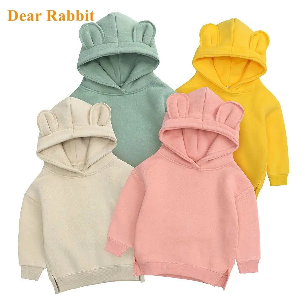 Cute Baby Girls Hoodies Kids Boys Autumn Fleece Sweater with Bear Ear Spring Baby Boys Clothes Solid Infant Children's Clothing