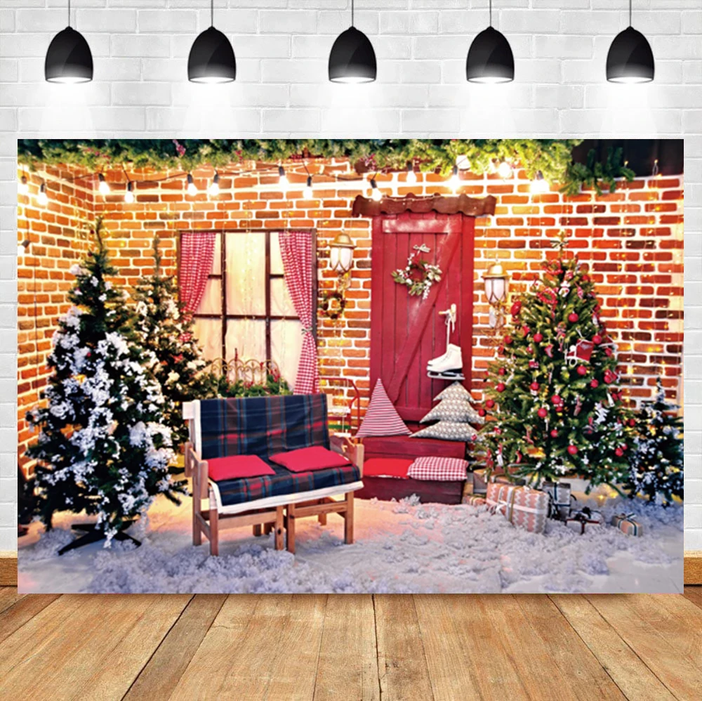 Laeacco Christmas Photophone Wooden Board Light Tree Gifts Candles Snow Photography Backdrops Baby Portrait Photo Backgrounds