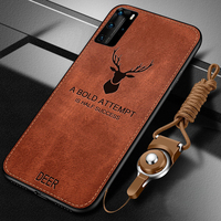 Ultra Slim Lanyard Cloth Leather Case for Huawei P20 P30 P40 Lite E Mate 20 30 40 Pro Y5 Y6 Y9 2019 Original Deer Phone Cover