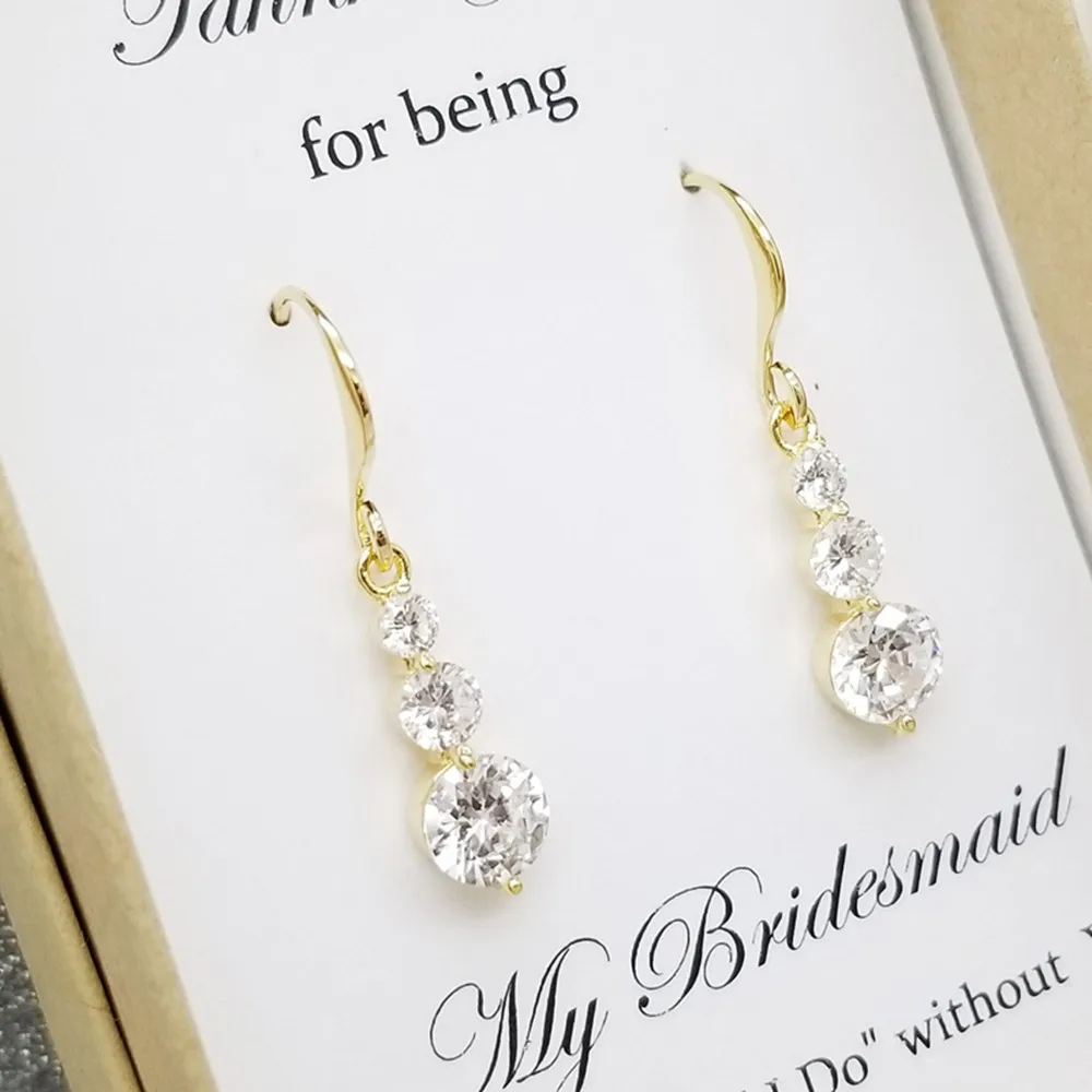 

personalized elegant round dangle Cubic Zirconia Earrings gold thank you Crystal Jewelry custom name engagement Valentine's gift