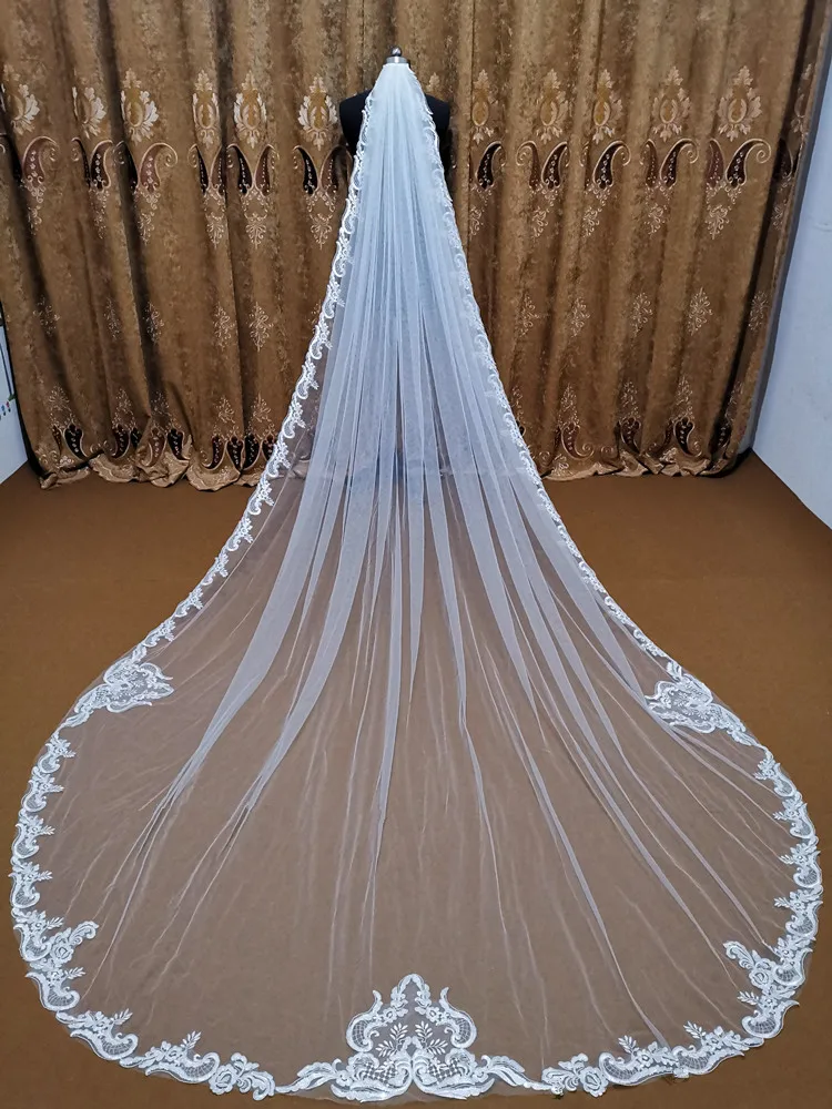 wedding veils White Ivory 5M Cathedral Long Lace Edge Bridal Veil with Comb Wedding Accessories Bride Veu Wedding Accessories