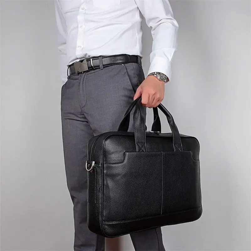 

Nesitu Black Brown Genuine Crazy Leather Office Men Briefcase with YKK Zipper A4 Messenger Bags 14'' Laptop Portfolio Highend