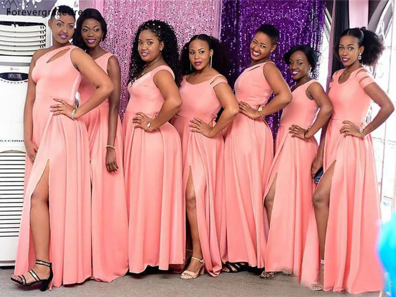 

African Girls Watermelon Bridesmaid Dresses One Shoulder Maid of Honor Gowns Wedding Guest Tailor Made Plus Size Available