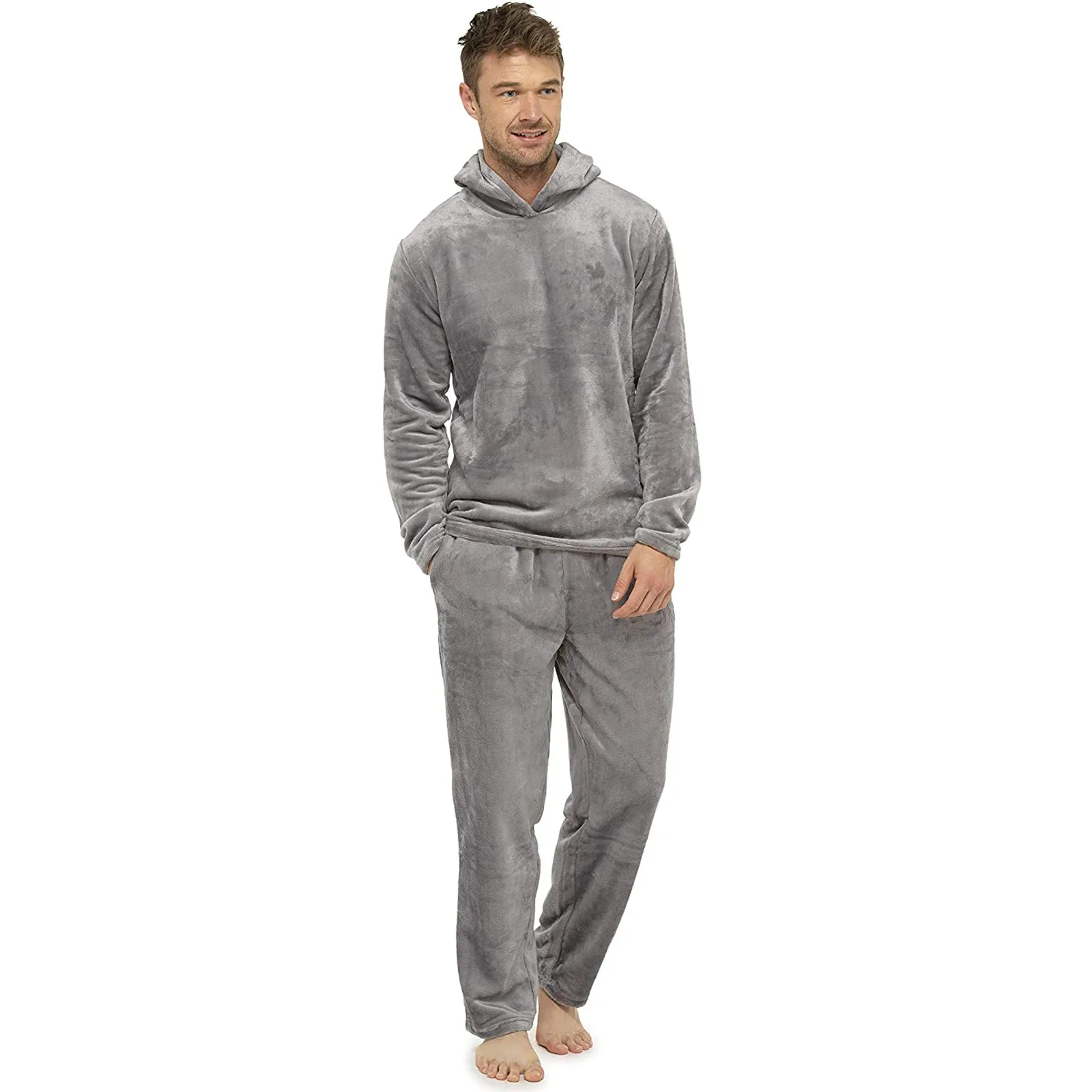 Men Plush Teddy Fleece Pajamas Winter Warm Pyjamas Overall Suits  Sleepwear Daily Hooded Pajama Sets For Adult Men F4