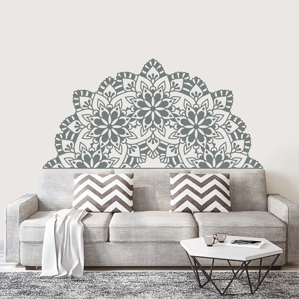 bohemian Mandala wall decal for yoga studio decor Vinyl headboard Wall decals half mandala For Home bedroom decoration Z802