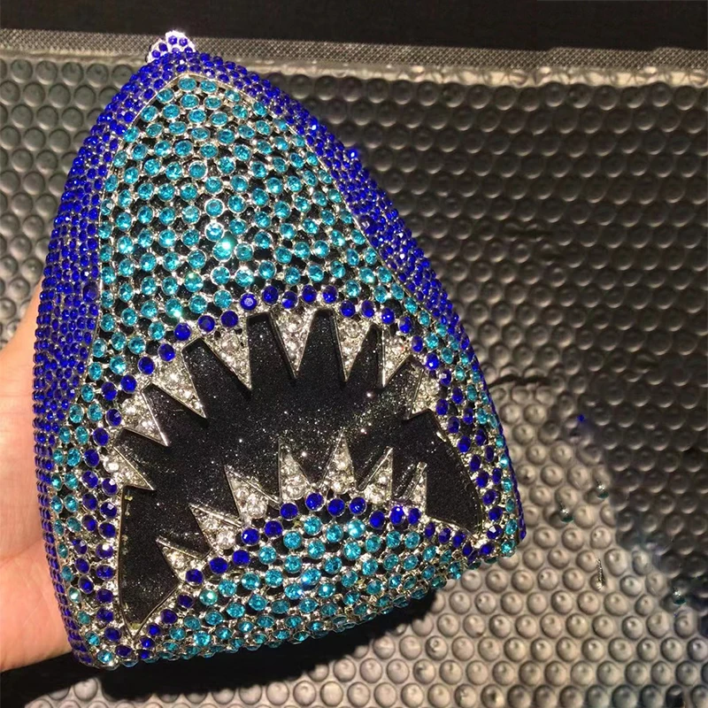 Luxury Blue Rhinestone Shark Pattern Evening Purse Bag High Quality Women Crystal Diamond Clutches Bags For Wedding Party Clutch