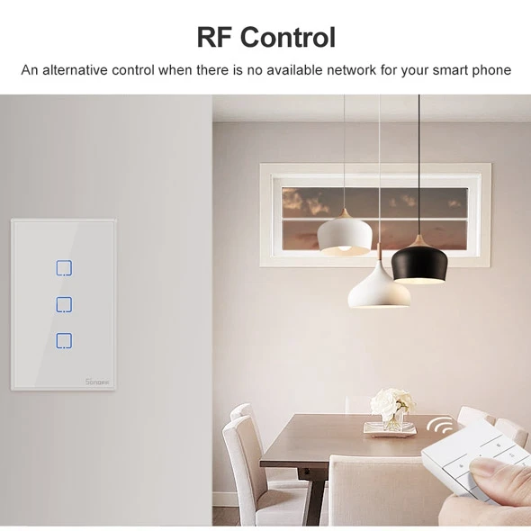 Sonoff T2 Funziona con Google Home Alexa US Smart WiFi RF Telecomando Interruttore della luce da parete Pannello Interruttore della luce tattile da parete 1/2/3Gang