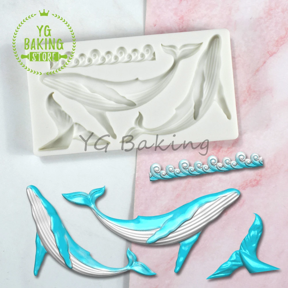 Dorica New Ocean Series Whale & Waves Design Silicone Mold Fondant Cake Decorating Tools Kitchen Accessories Baking Supplies