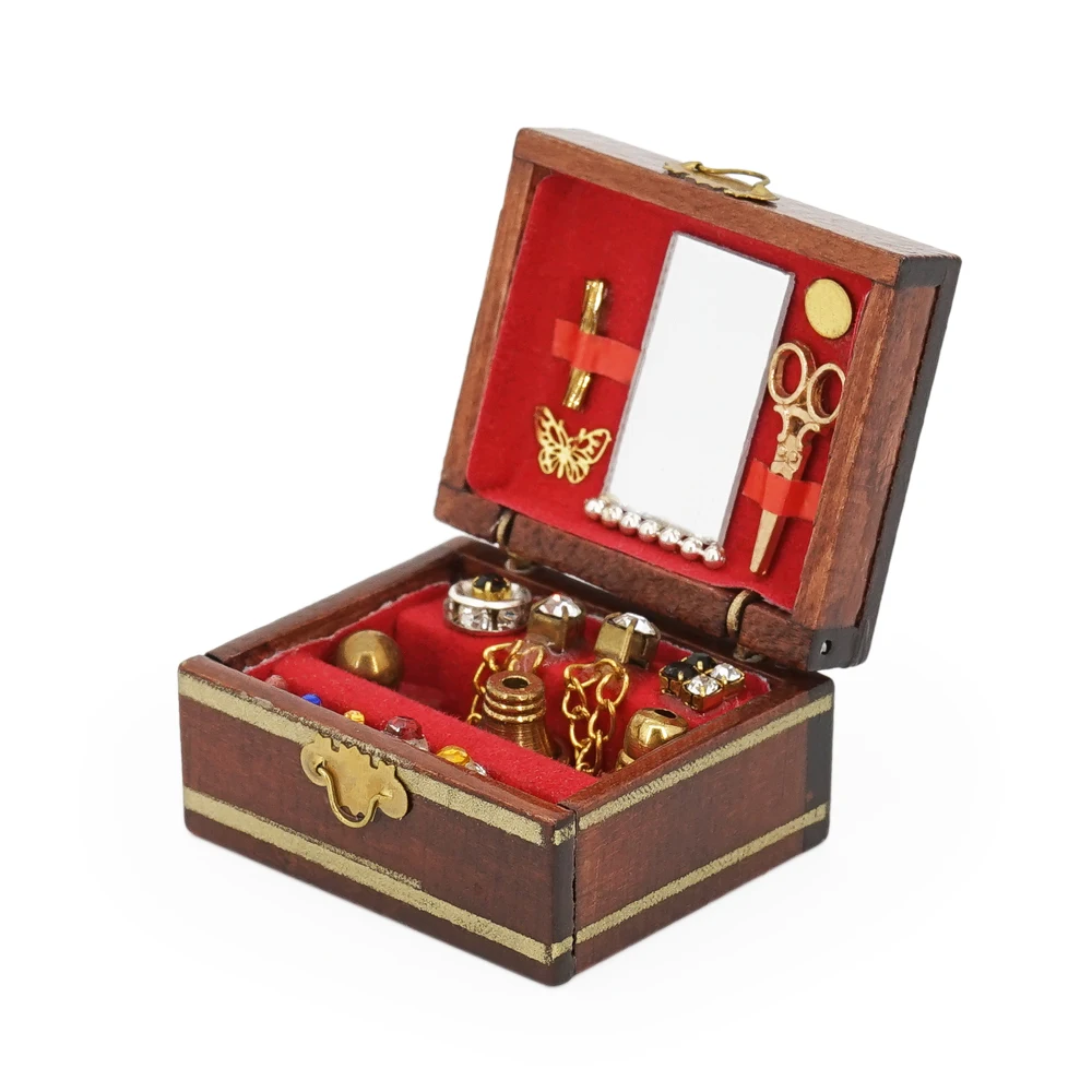 

Odoria 1:12 Miniature Jewelry Box Display Case Red Wooden Women Makeup Set Room Bedroom Dollhouse Accessories Doll House Decor