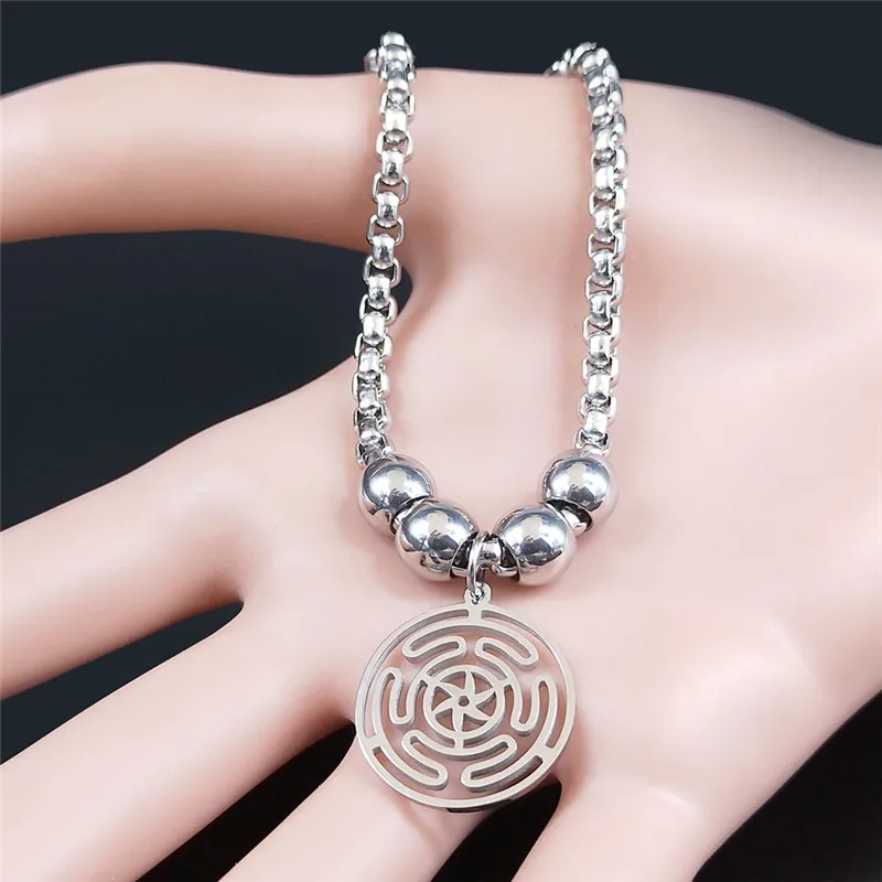 Hekate Wheel Stainless Steel Chain Bracelet Strophalos Hecate Magic Symbol Logo Charm PIN Jewelry colier femme joyas B1725-3S03