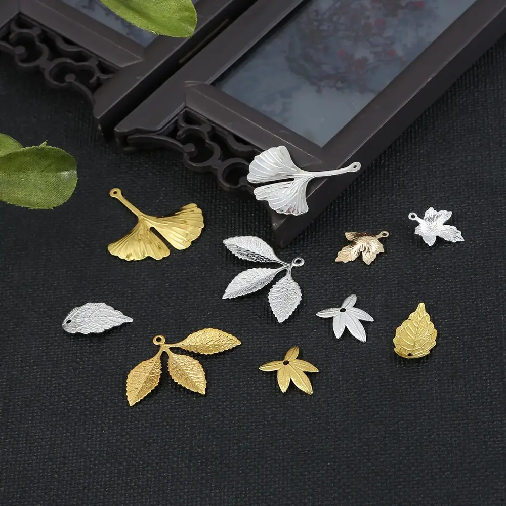 10-20PCS Gold silver Color Plated Brass Tree leaf Charms Pendants Diy Jewelry Findings Earrings Accessories Wholesale