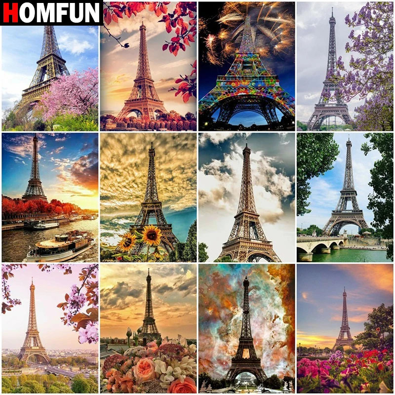 

HOMFUN 5d Diamond Painting Full Square/Round "Flower tower landscape" Picture Of Rhinestone DIY Diamond Embroidery Home Decor