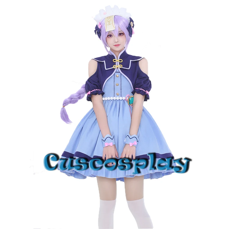 Game Genshin Impact Qiqi Lolita Dress Maid Outfits Cosplay Costume Halloween Christmas Fancy Party Suits Women Girls Unifrom