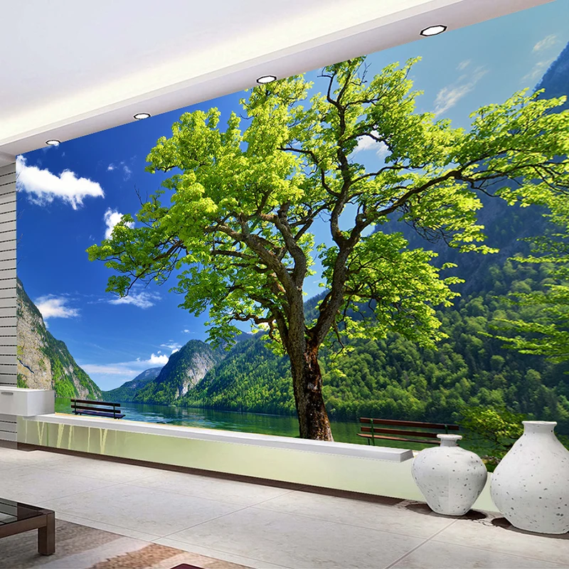 Custom 3D Photo Wallpaper Green Mountain Tree Nature Landscape Large Mural Study Living Room Bedroom Wall Decoration Painting