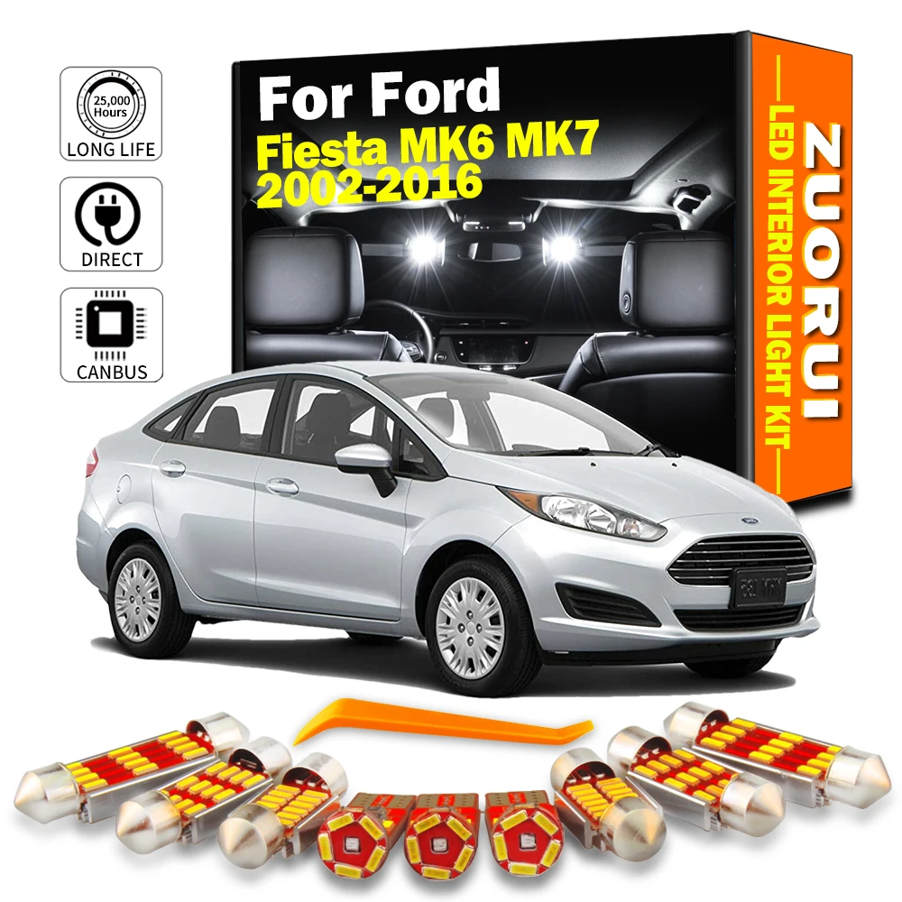ZUORUI Canbus For Ford Fiesta MK6 MK7 2002- 2012 2013 2014 2015 2016 LED Interior Reading Trunk Light Kit Car Number Plate Lamp
