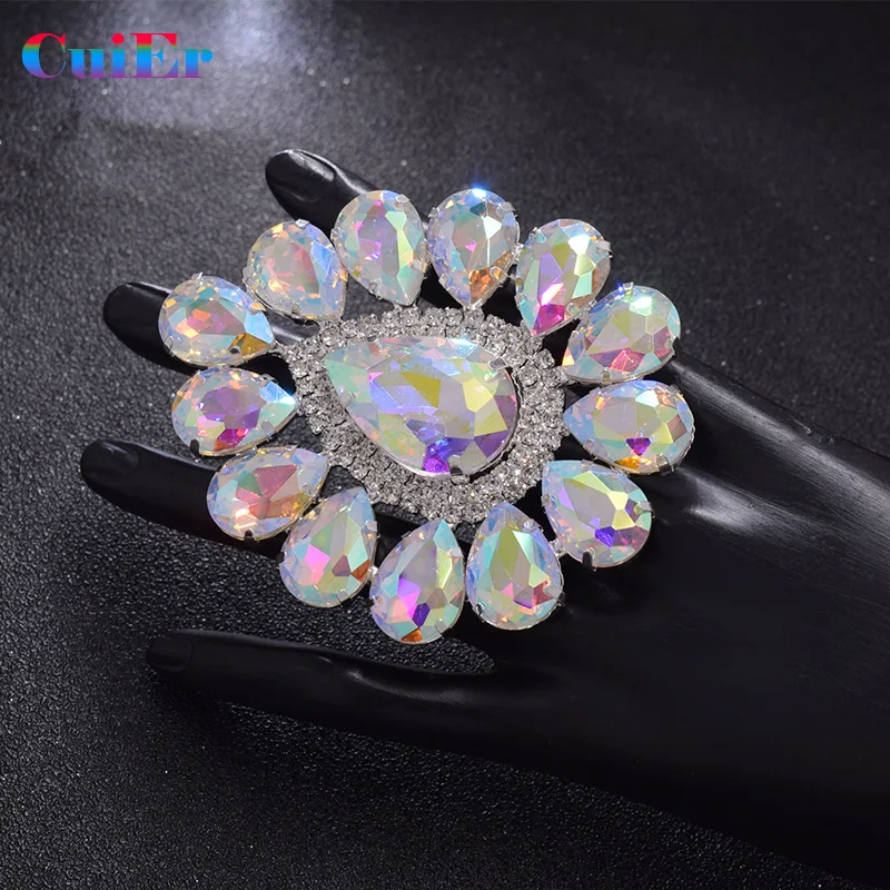 Shiny Crystal 8cm Water drop Big Ring Women Adjustable Fashion show ring for Wedding Jewelry crystal rhinestones Shining gift