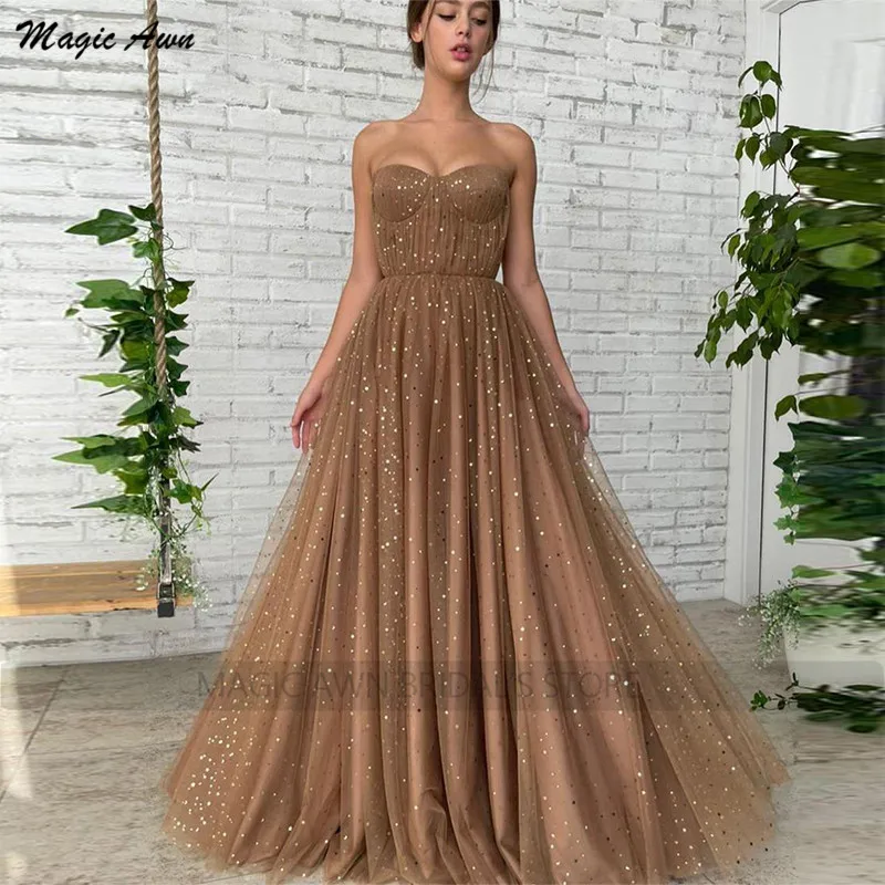 Magia Awn brillante tul estrellado de vestidos de noche con envoltura 2022 ilusión de cariño a-línea Formal ocasión vestidos para las mujeres