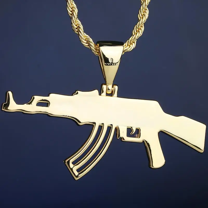 Iced AK 47 Rifle CZ Pendant 14 K Plated AK 47 rifle is a symbol of bravery, strength and glory.