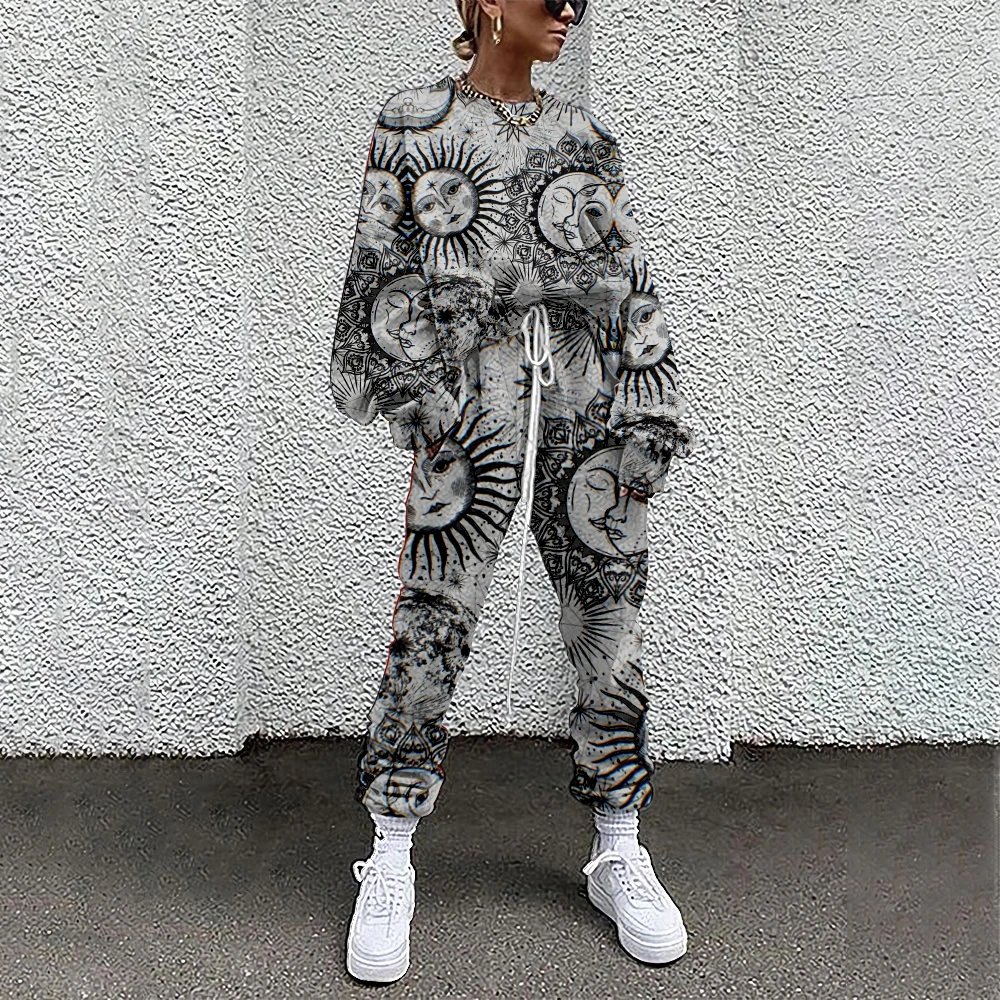 SOJINM Women Clothing 2 Piece Set Suit Outfits Abstract Printed Casual Sport Suit Streetwear Set Autumn Tracksuit sweatpants