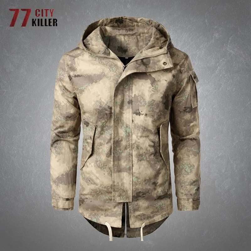 Cargo Tactical Jacket Men Camouflage Casual Multi-Pockets Hooded Overcoats Male Pilot Flight Combat Bomber Outwear Mens Jackets