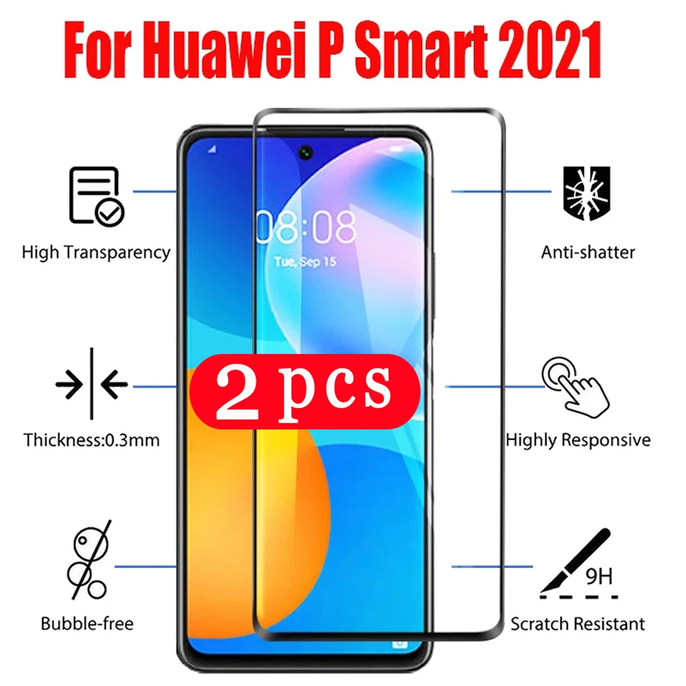 2-1Pcs 9D full cover tempered glass for huawei p smart pro 2019 Z S 2020 2021 plus 2018 protective phone screen protector film