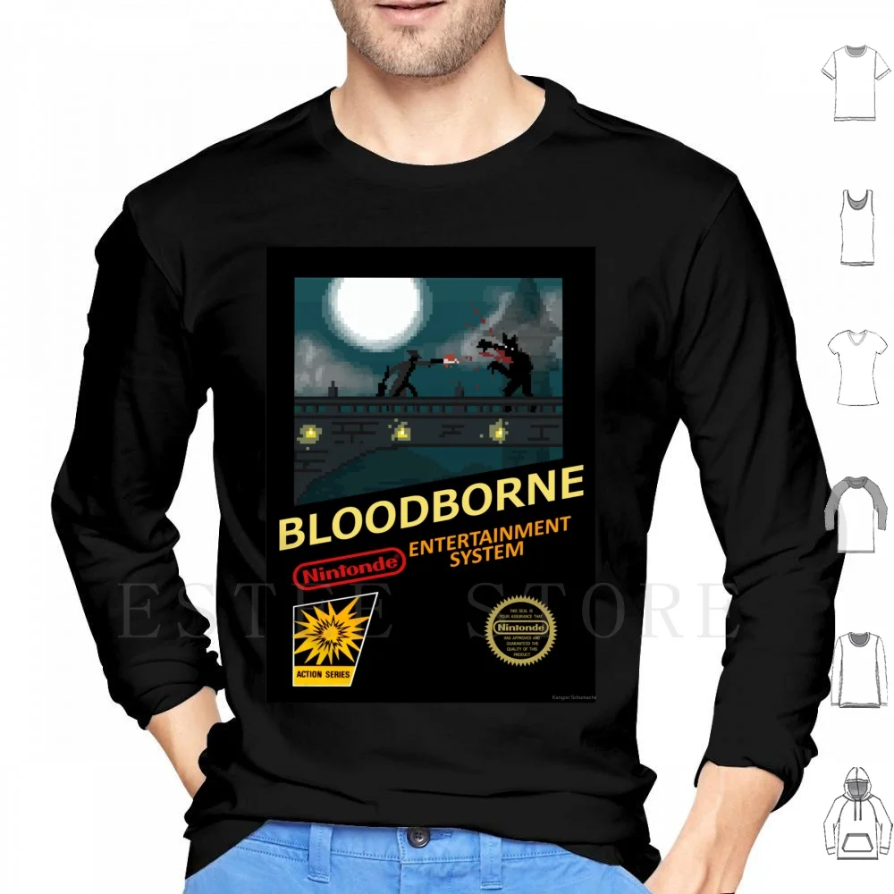 

Толстовки Bloodborne Nes с длинным рукавом Bloodborne Ps4 Nes 8bit Gaming Gamer Ретро Винтаж Развлекательная система Обложка Pixel