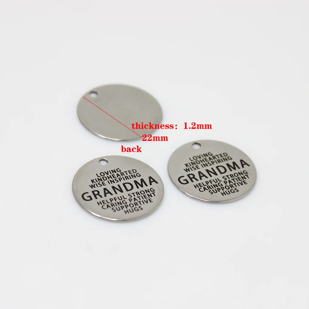 8pcs-- 22*mm Loving kindhearted wise inspiring charm Stainless Steel Grandma Engraved Charm pendant diy jewelry making