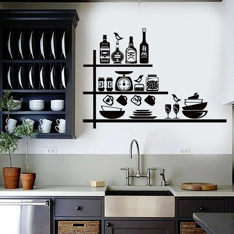 Kitchenware Wall Decal Chef Tools Kitchen Bar Restaurant Interior Decor Vinyl Window Stickers Creative Tableware Wallpaper E444