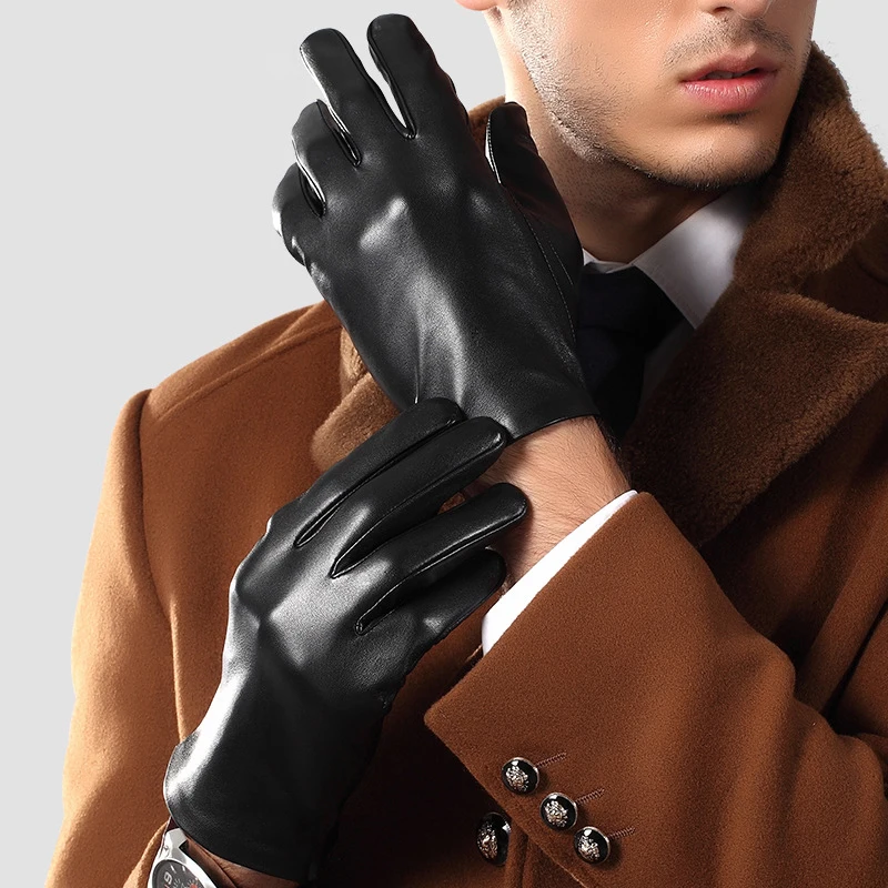 

Мужские перчатки из натуральной овечьей кожи черного цвета, тонкие классические простые модные перчатки для вождения на весну и осень, TU0625A