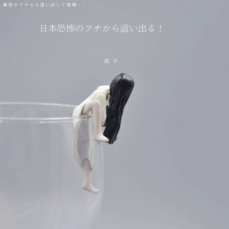 2 Piece Mini Cup Edge Decoration Sadako + Ju-on The Grudge Horror Japanese Scary Movie Action Figures PVC Personalized Gift