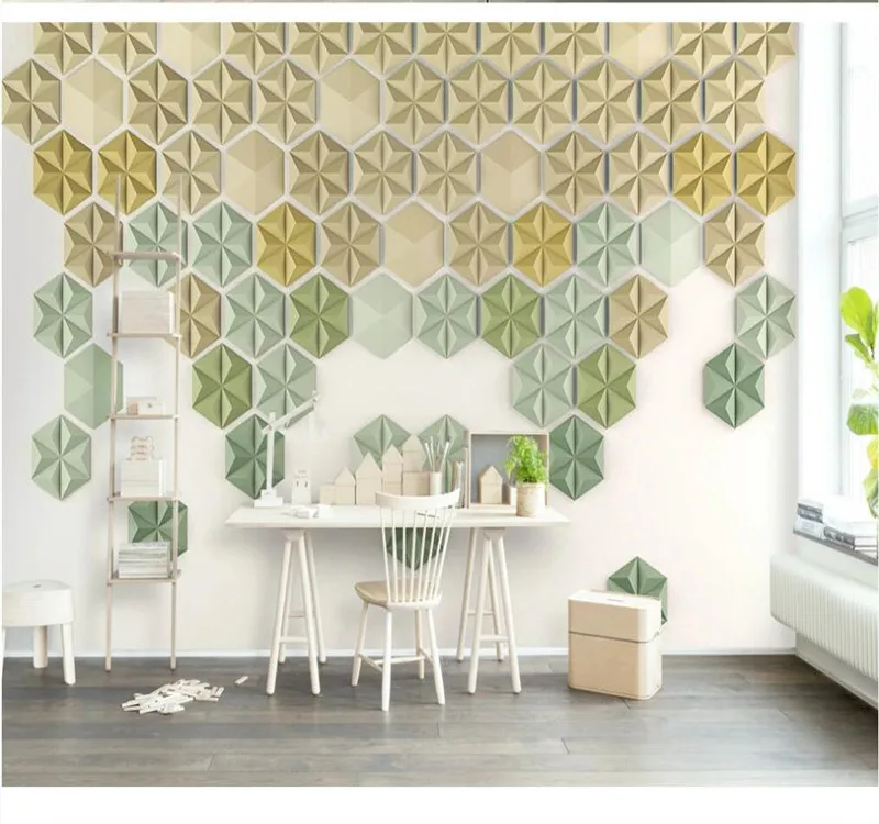 

XUE SU Large custom home decoration wallpaper mural 3d three-dimensional hexagonal Nordic modern mosaic TV background wall