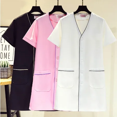 Fashion Skin manager work clothes spa uniform scrub uniform white large size frosted clothes short-sleeved experimental jacket