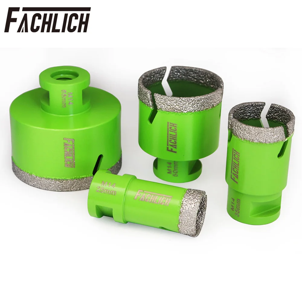 FACHLICH 7pcs M14 Dia25/35/50/68/100mm Diamond Drill Core Bits +25mm Milling Finger Bits+Hex Shank Adapter Ceramic Tile Marble