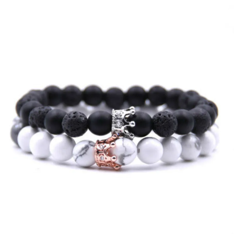 New Volcanic Stone Friendship Bracelets Bracelet White  Crown Beaded Stone Bracelet Couple Models Mujer Moda 2019