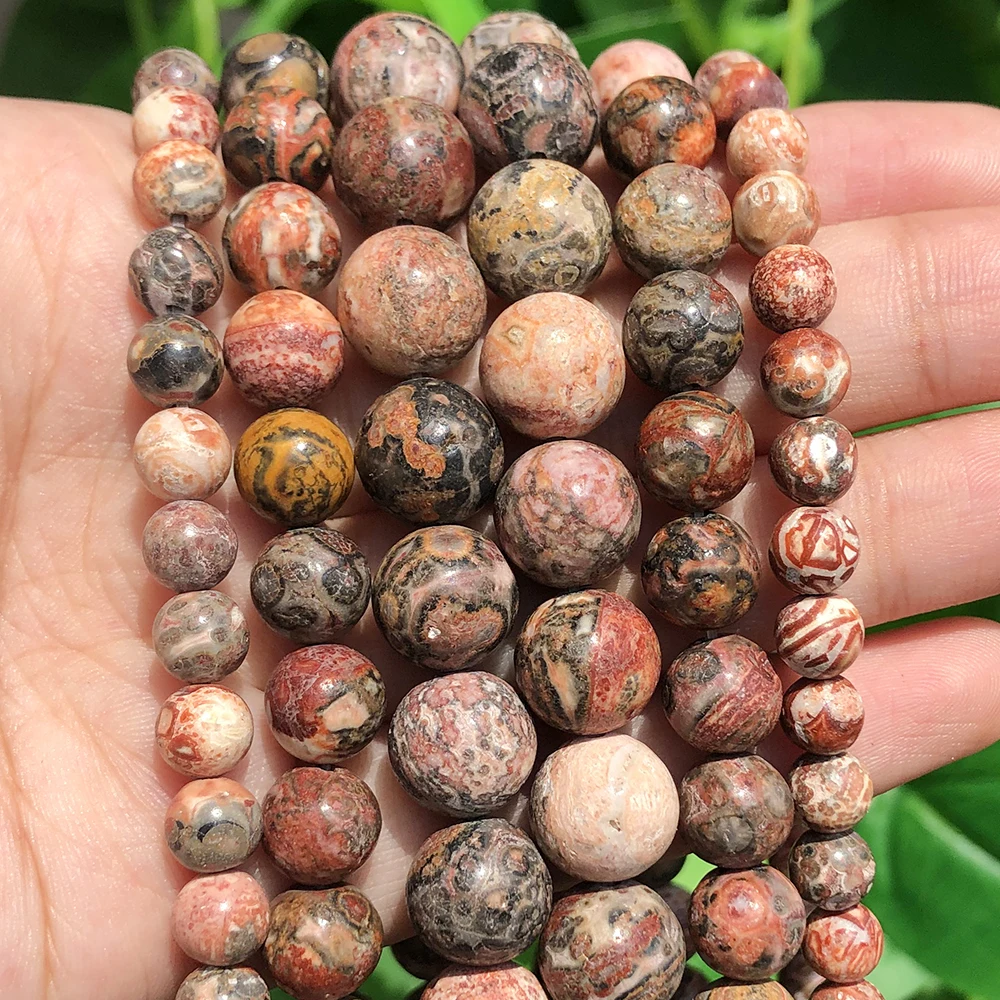 Wholesale Natural Leopard Jasper Stone Beads Round Loose Spacer Beads For Jewelry Making Diy Bracelet 4/6/8/10/12mm 15inch