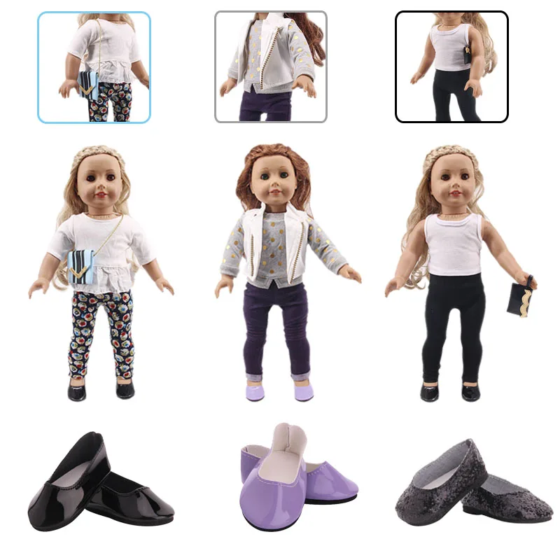 Doll Clothes 3Pcs/Set Coat/Bag+T-shirt+Pants For For 18 Inch American&43 Cm Baby New Born Doll Generation Birthday Girl`s Toy