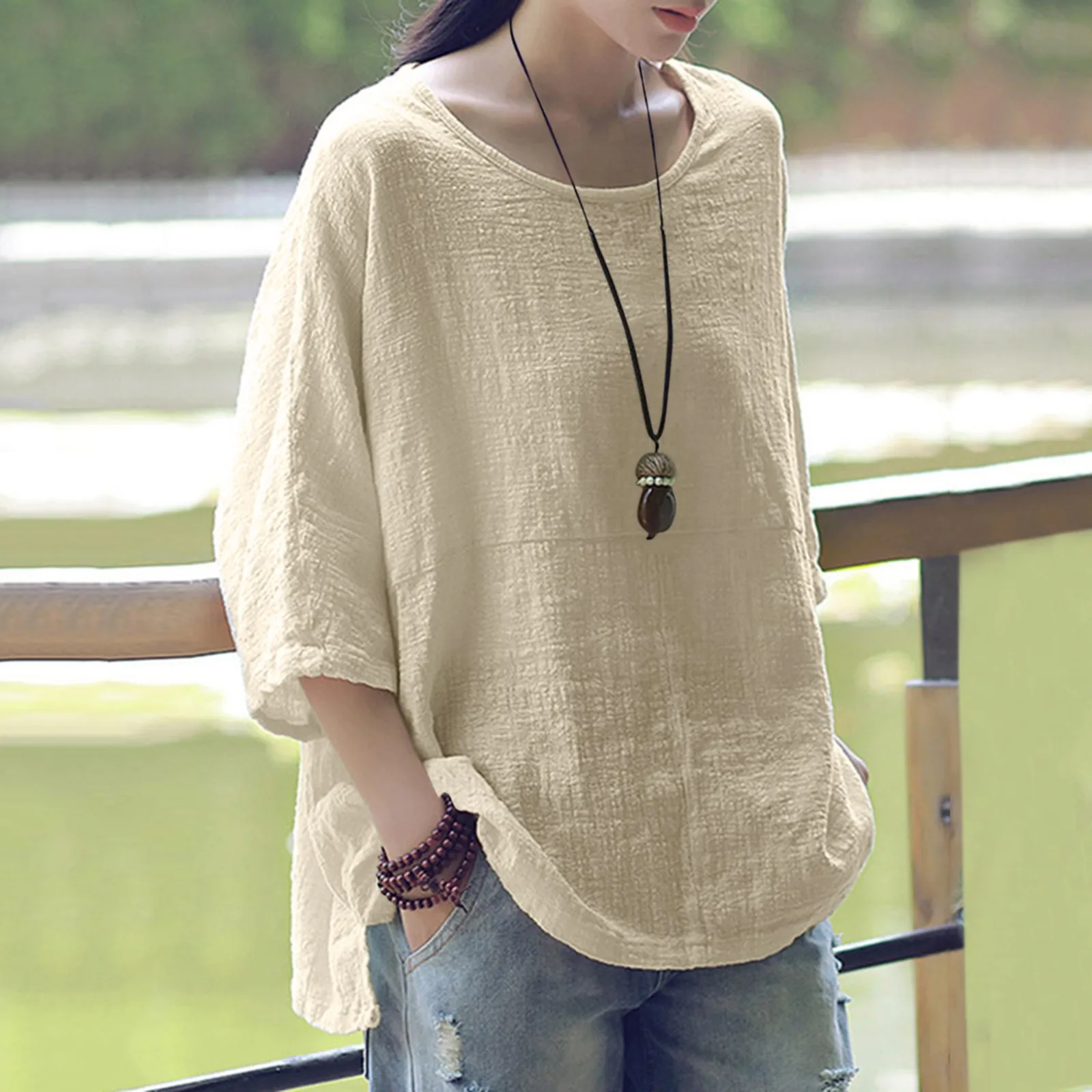 Woman Linen Blouse Shirt Plus Size Solid Color Top Tunics Female Casual Loose Blusas Femme Summer Spring Clothes S-5xl