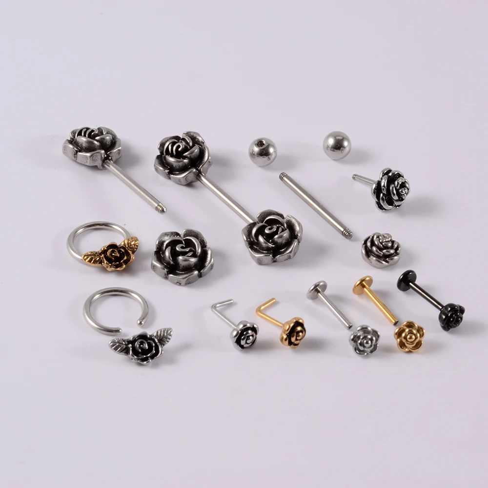 1pcs Surgical Steel Flower Nose Septum Ring Lip Tongue Bar Ring Ear Cartilage Lobe Ear Studs Nipple Ring Piercing Body Jewelry image 4