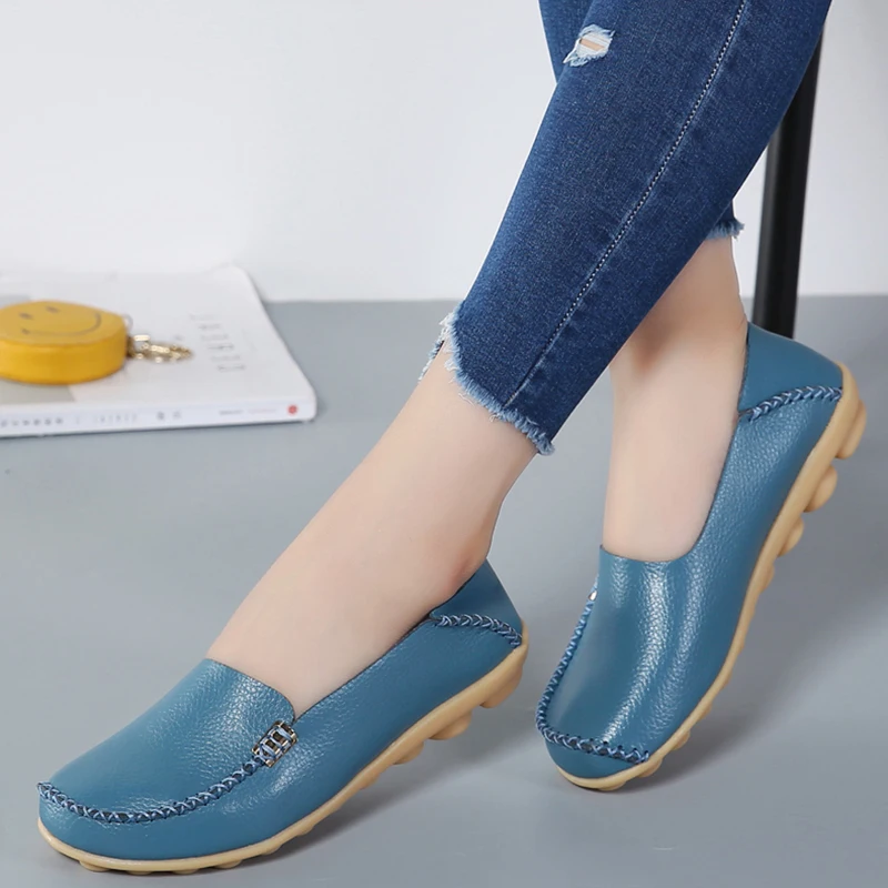 2022 New Women Flats Woman Loafers Genuine Leather Female Shoes Slip On Ballet Bowtie Moccasins Women Shoes Big Size 35-44