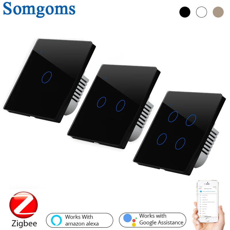 ZigBee Smart Home Wifi Wall Touch Switch,2/3 Way, Tempered Glass Panel Whole House Light Control SwitchAC85-240V,1/2/3/4 Gang