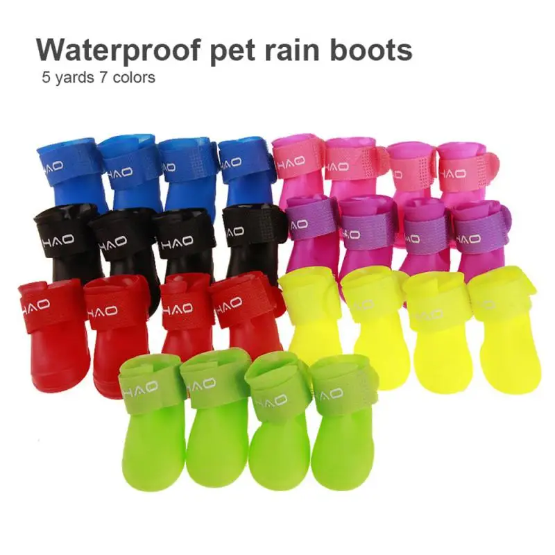 Zapatos impermeables para perro, Botas de lluvia de goma antideslizantes para las cuatro estaciones, calcetines para gato y cachorro, 4 unidades por juego