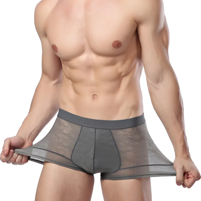 men's Ice Silk Breathable Men Underwear transparent boxershorts ultra thin hombre shorts mens pants boxers gift man