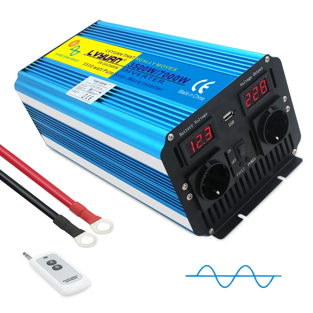 5000W Peak Pure Sine Wave Inverter DC12V to AC 220V 230V 240V Voltage Converter Wireless Remote Control EU/UK/Universal Socket