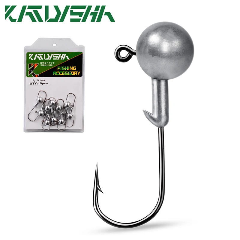 KATYUSHA 10pcs Crank Jig Head Fishhooks 1-1.5-2-2.5-3.5-5-7g Head Fishing Hooks High Carbon Steel Jigging Hooks