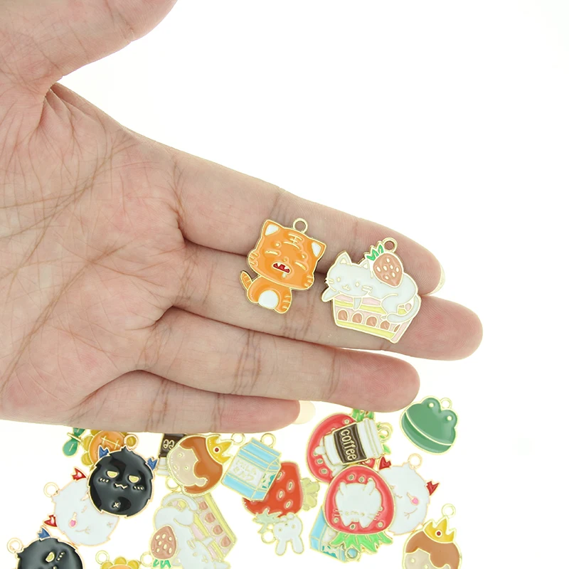 10pcst Cartoon Animal Enamel Tiger Cake cat Strawberry Charms for Jewelry Making Pendant Fit Necklaces Earrings DIY Crafts Gifts